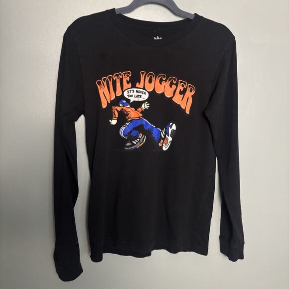 Adidas Men’s Nite Jogger Long Sleeve Black Shirt Small Running Funny Gift Cotton - Picture 1 of 9